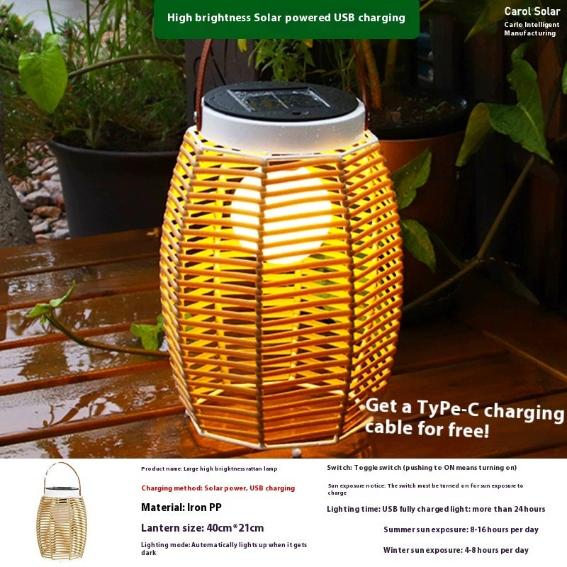 Solar Garden Decoration Bamboo Woven Candle Lights