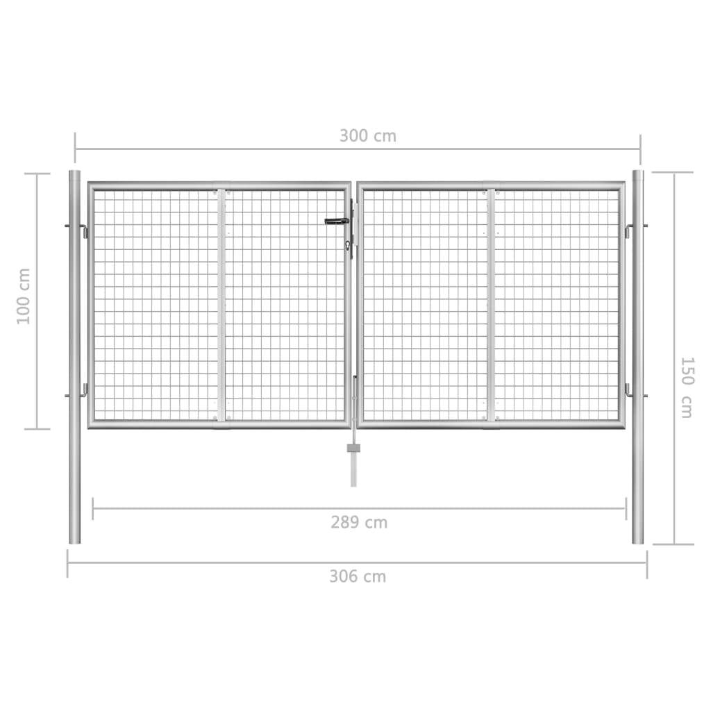 vidaXL Garden Gate Galvanised Steel 306x150 cm Silver