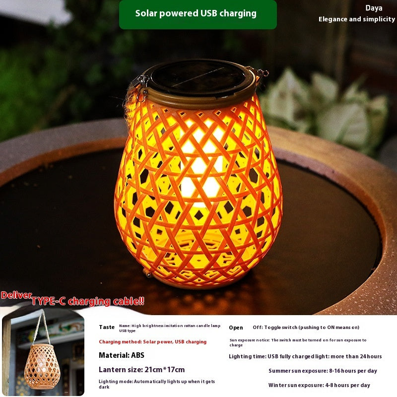 Solar Garden Decoration Bamboo Woven Candle Lights